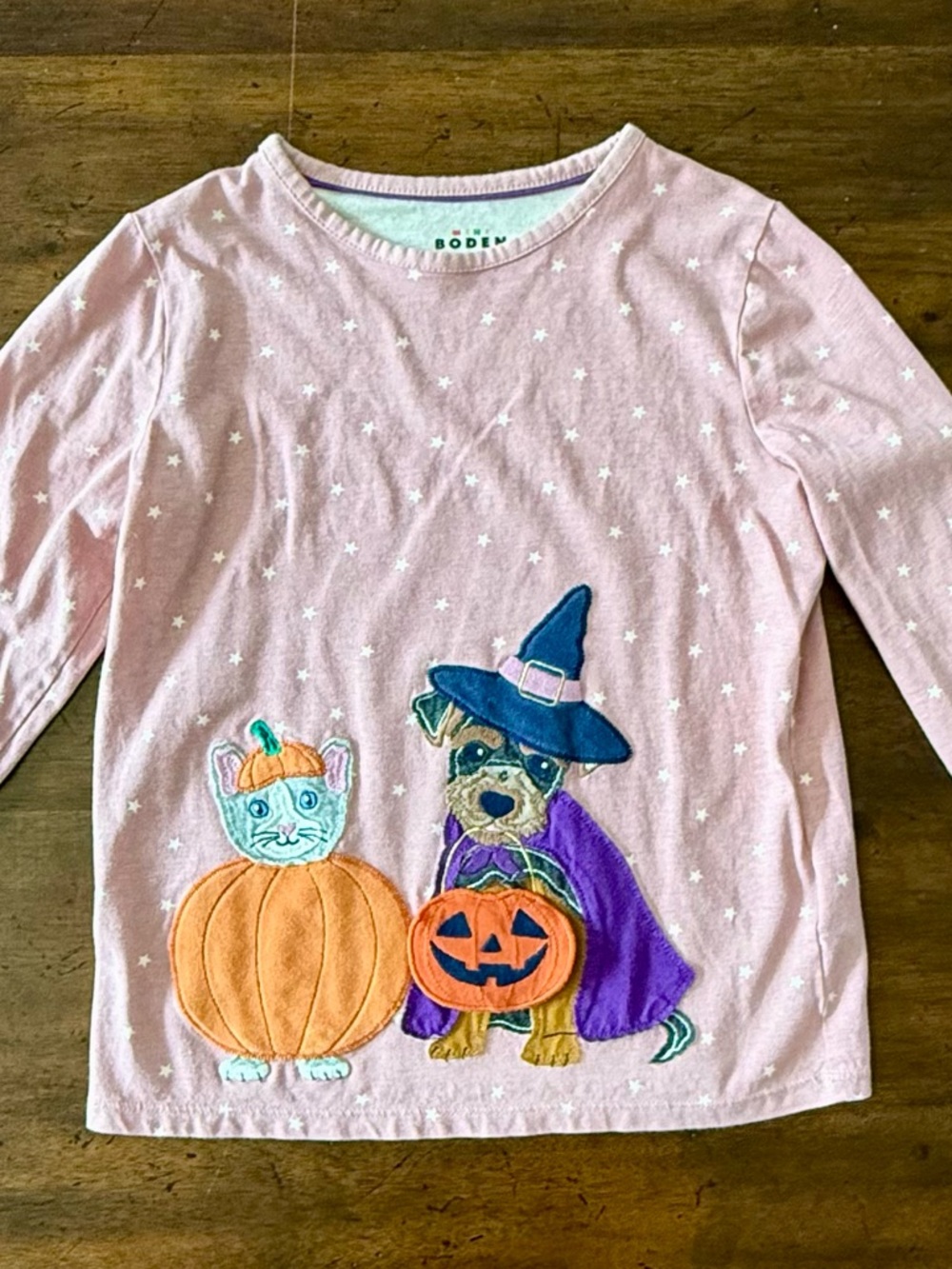 Mini Boden Lift The Flap T-Shirt, Vintage Pink/ Ivory Star Dog Size 9-10 VGUC